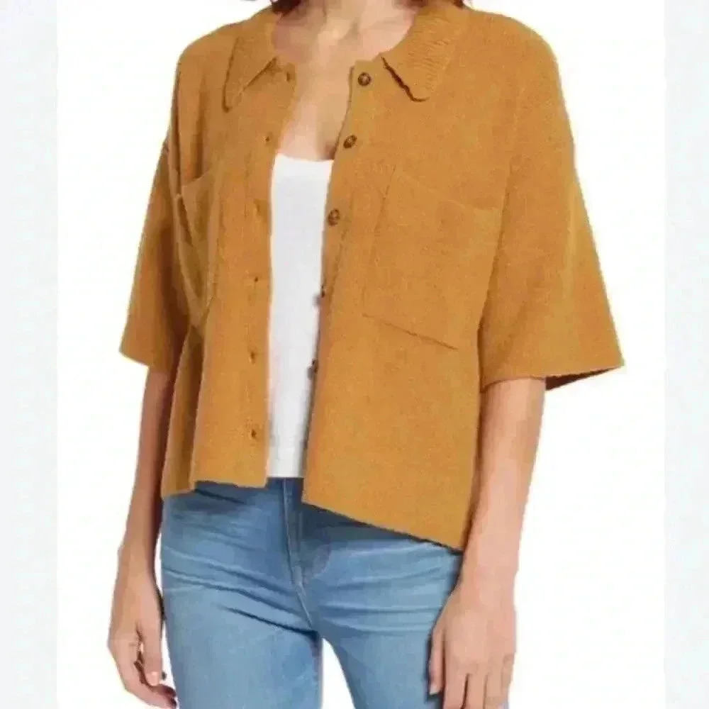 Madewell Holmen Button Up Sweater Camel Brown Size L